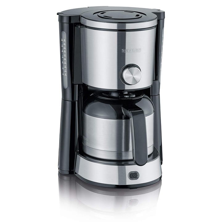 SEVERIN TypeSwitch kávéfőző termosszal, AromaSwitch 2 főzési profil közötti választáshoz, kávéfőző akár 10 csészéhez, 1000 W, szálcsiszolt rozsdamentes acél, fekete, KA 4845