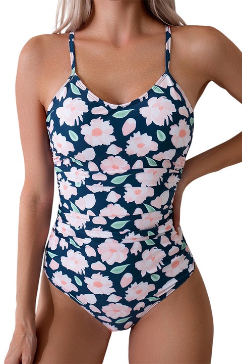 Бански, весел модел, нежен флорален принт, тънки презрамки и класически изрязани бикини, обичам лятна флорална тема, EFAYN, Розово/Син