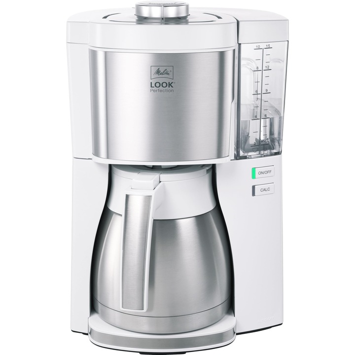 Aparat de cafea cu filtru Melitta 1025-15 Look V Therm Perfection cu ulcior termic, 1080, rezervor de apa detasabil si program de detartrare, 1, 25 litri, alb