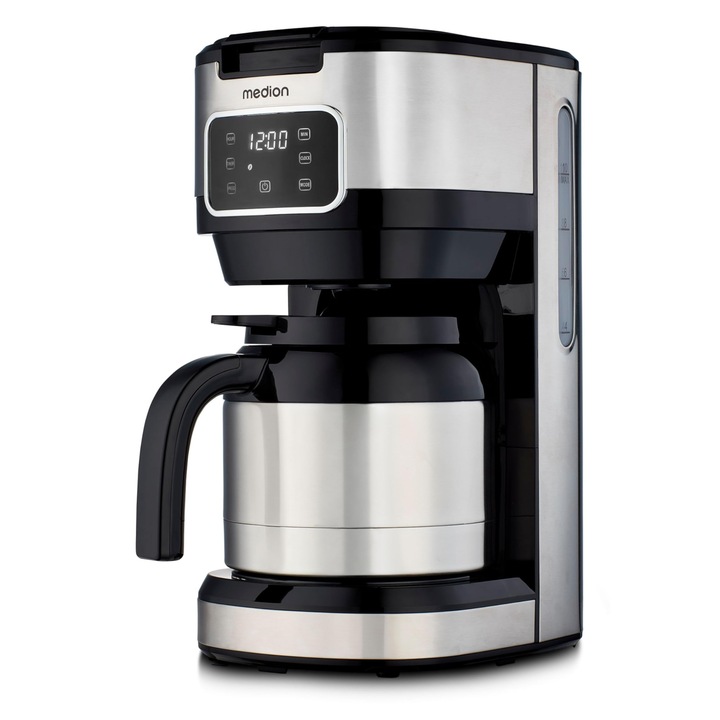 Aparat de cafea MEDION cu termos si timer (masina de filtrare, 10 cani, 1, 25 litri, 900 wati, timer, anti-picurare, afisaj, MD11019) otel inoxidabil