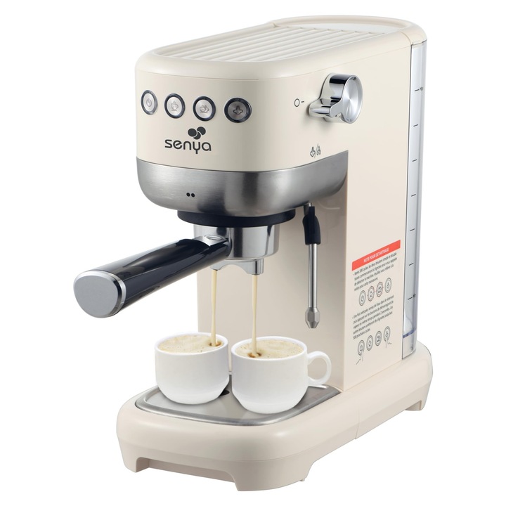 Aparat de cafea Senya Tasty Coffee Creme 20 bar, Aparat de cafea Espresso si Cappuccino 1300 W, Thermoblock, Spuma de lapte, Oprire automata, SYBF-CM006C-2