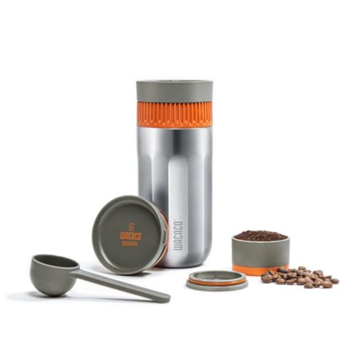 Aparat de cafea portabil WACACO Pipamoka, aparat de cafea de calatorie mic, aparat de cafea manual de camping, presiune de vid all-in-one, cana termo din otel inoxidabil, extractie rapida, 10 fl oz