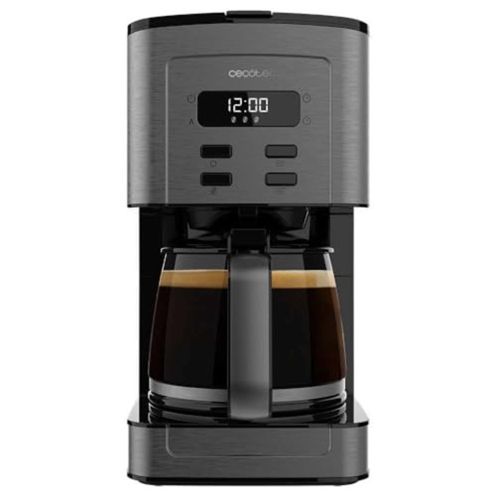 Aparat de cafea Cecotec Coffee 56 Time, 800W, Programeaza-ti cafeaua, Otel inoxidabil, Ecran LCD, Protectie anti-picurare, Capacitate 1, 3L, 12 cesti, Oprire automata, Rezervor cu fereastra
