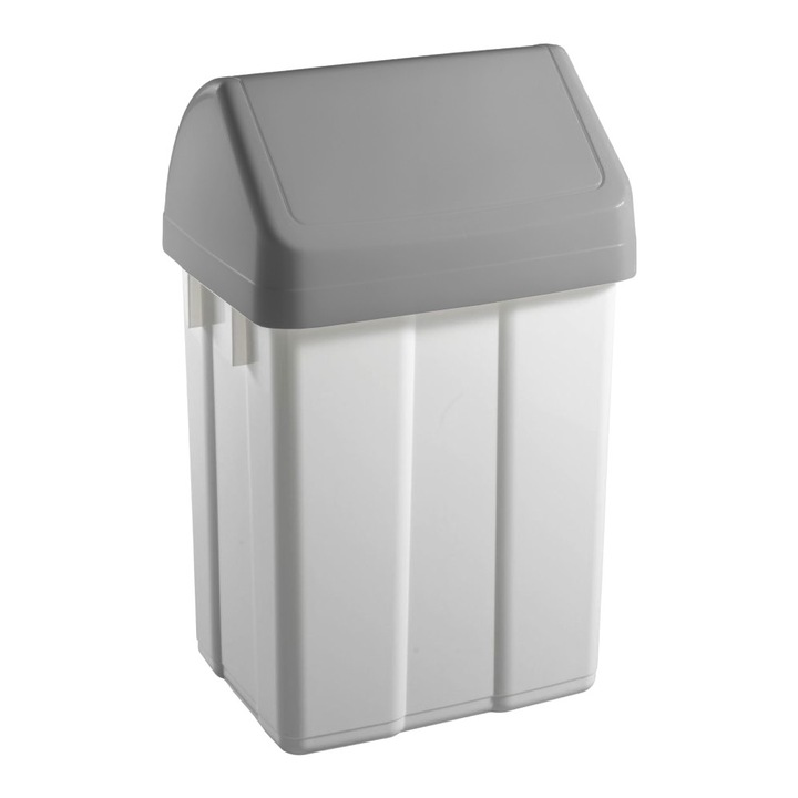 Cos de gunoi, Patty, 12L, 20 x 25 x 40 cm, alb, capac batant gri