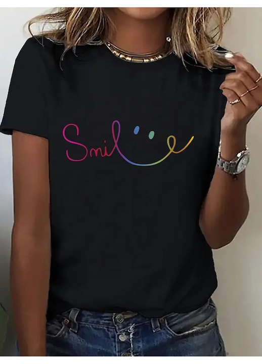 Tricou Dama, Always Smile, Negru