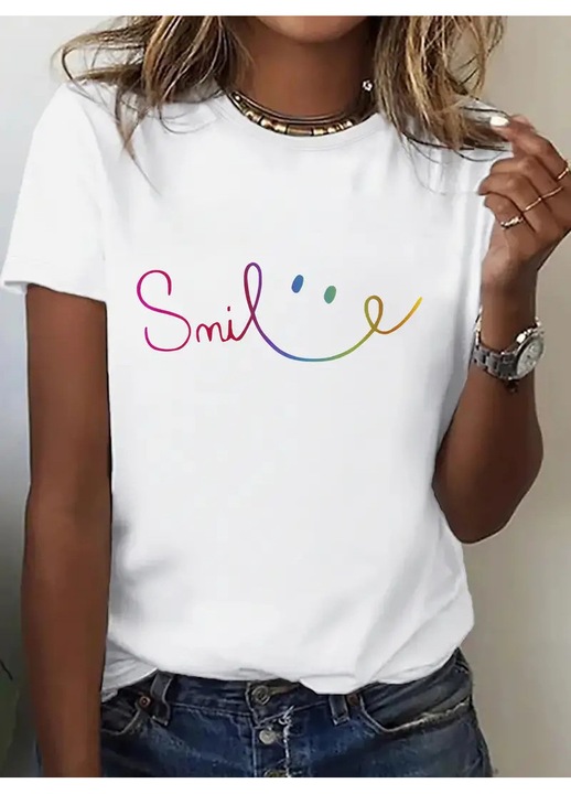 Tricou Dama, Always Smile, Alb
