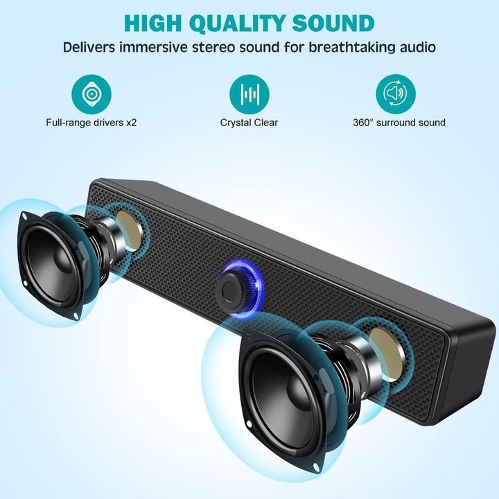 Boxa PC, stereo, USB, design modern, 2025 - eMAG.ro