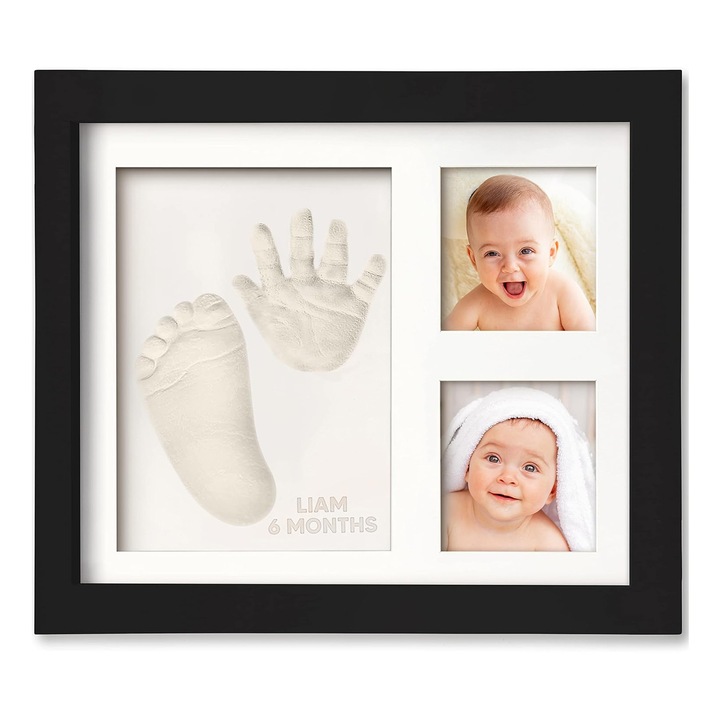 Kit Amprenta Mulaj Manuta Sau Piciorus Bebe Si Rama Foto, Fudisenn®, cu Lut, cutie de cadou, Trei compartimente separate, Pentru botez sau zi de nastere, Material sigur, Non-toxic, 28 x 23.5cm, Negru