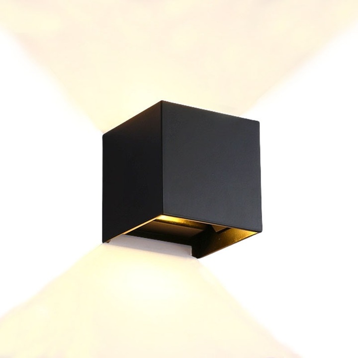 Négyzet alakú LED fali lámpa, fekete, 6W, 3000K, IP65, beltéri/kültéri használatra