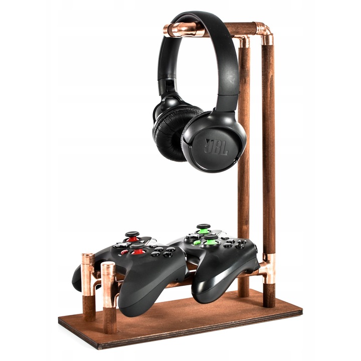 Suport pentru controllere si casti, Swam, design modern, 27,5x12,5x37cm, negru sau maro