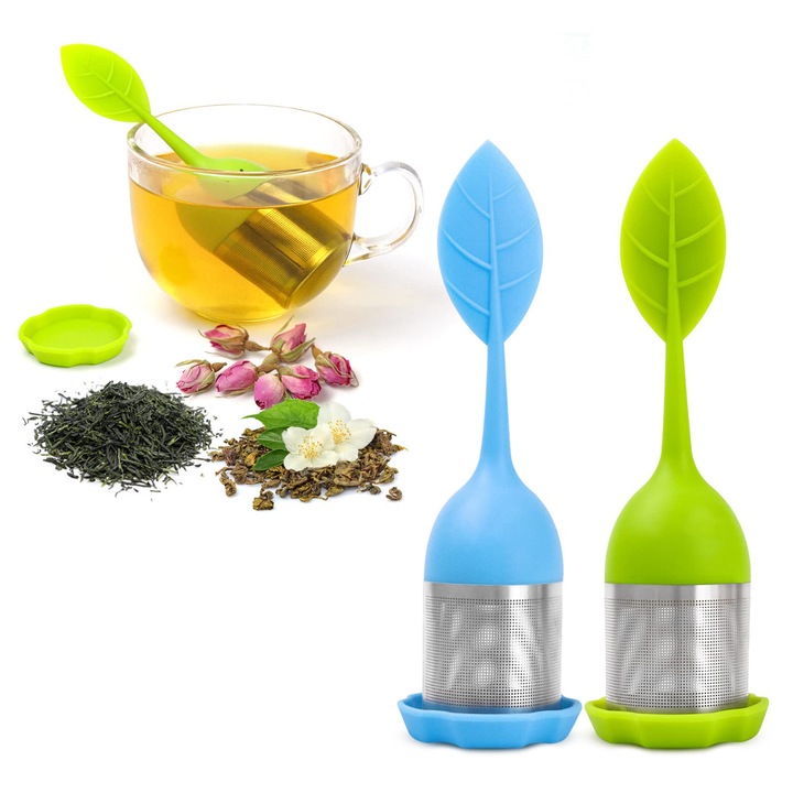 2 db-os szűrőbetét készlet, TREXORA, levél alakú, szilikon, zöld és kék színű, űrtartalom 1 l