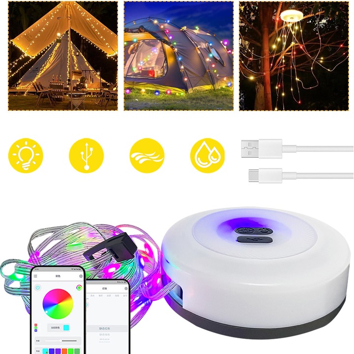 Преносим комплект LED амбиентно осветление Bedee, 5.8 м, 3 режима на осветление, водоустойчив, бял/RGB