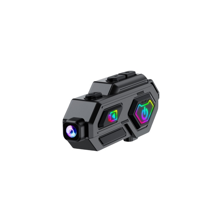 Casti wireless, Bluetooth 5.3, 1080P, lumina RGB, FM, suport pentru card TF, reducere inteligenta a zgomotului, asistent vocal AI, 1500mAh, potrivite pentru toate castile de motocicleta, negre