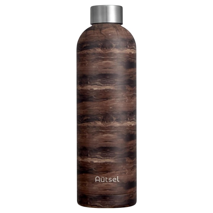 Termos din inox, cu capac, 750ml, Design Lemn, Maro, Austel