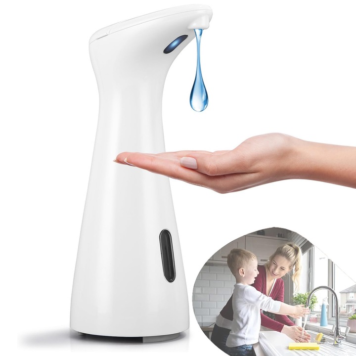 Dozator Automat de Sapun Lichid, Senzor Inteligent Touchless, Impermeabil, Automat de Sapun Lichid, Plastic ABS + PC Ecologic, Ideal pentru Baie si Bucatarie, Igienic si Practic, Capacitate 200 ml, OUYLAF, Alb