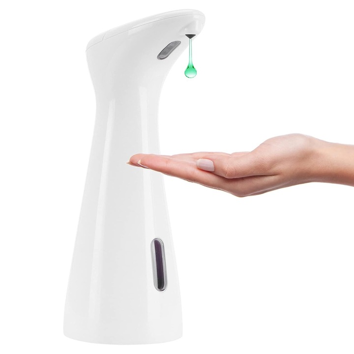 Автоматичен дозатор за течен сапун, безконтактен, смарт сензор, 200 мл, водоустойчив, безконтактен дозатор за сапун за ръце и съдове за баня, кухня, хотел, ресторант, ABS/PC, OUYLAF, бял