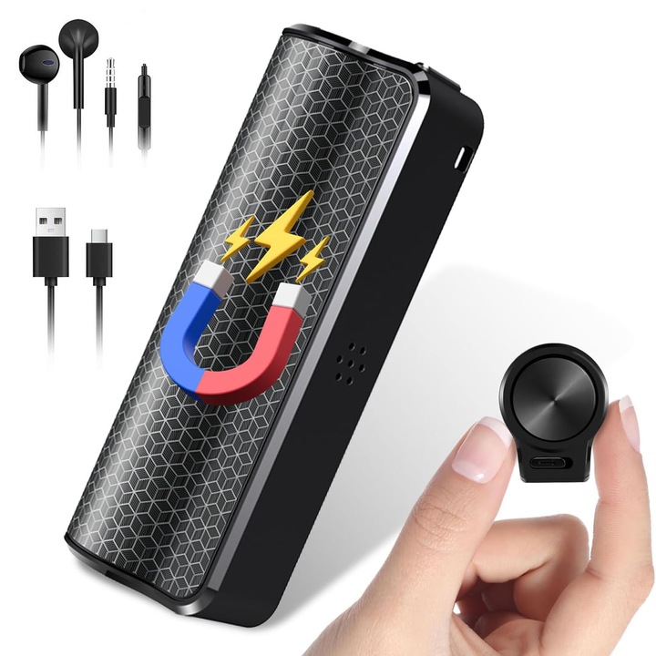 Професионален мини диктофон, 16GB, 500 часа, шумопотискане, гласово активиран запис, запазване с едно щракване, интелигентно споделяне, цикличен запис, Android OTG връзка, възпроизвеждане на музика, OUYLAF, черен