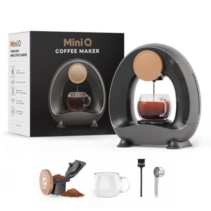 i Cafilas Aparat de cafea electric Mini aparat de cafea pentru cafea macinata, Americano 2-in-1 Mini aparat de cafea/aparat de ceai, 120-240 ml (gri argintiu)