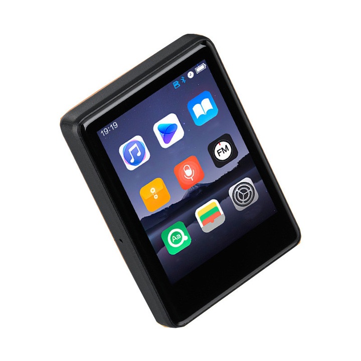 MP3 плейър с тъчскрийн, 2.4-инчов екран, 32GB, поддържа SD карта до 128GB, Bluetooth 5.2, запис / радио / възпроизвеждане, шумопотискане, четене на електронни книги, батерия 300 mAh, OUYLAF, черен