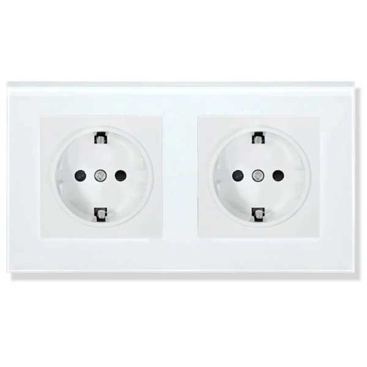 Priza Dubla, 16A, Alb, Sticla Securizata, 157x86mm, Alb