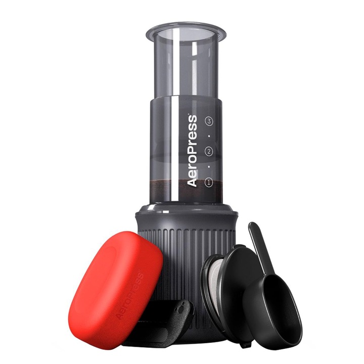 Kit de presa de cafea AeroPress Go Travel – aparat de cafea 3 in 1 combina presa frantuzeasca, turnare si espresso – cafea completa fara amaraciune – aparat de cafea portabil pentru camping si in miscare