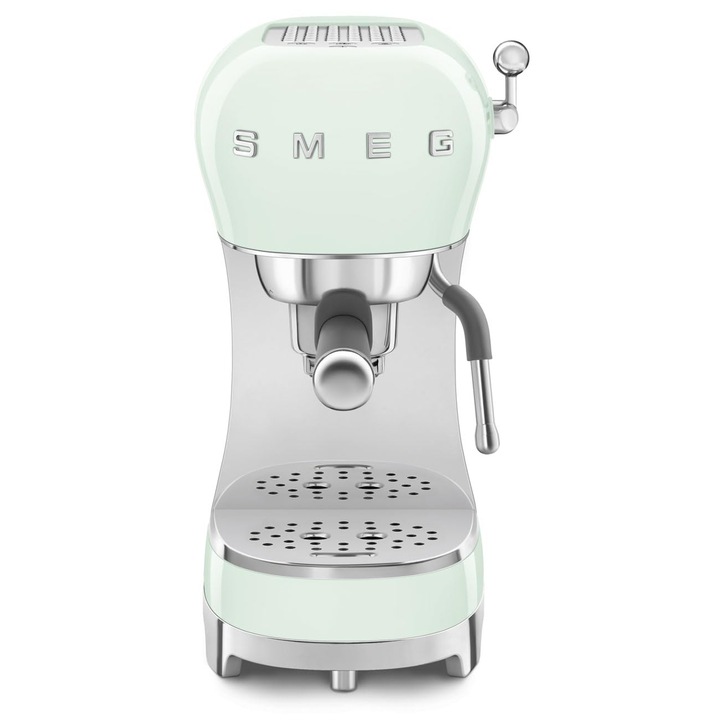 Smeg, Кафемашина за еспресо ECF02PGEU, Функция за капучино на пара, Термичен блок, Голям капацитет на чашата и Функция за двойно кафе, 1 L резервоар за вода, Лесна за използване система за управление, 1350 W, Пастелно зелено