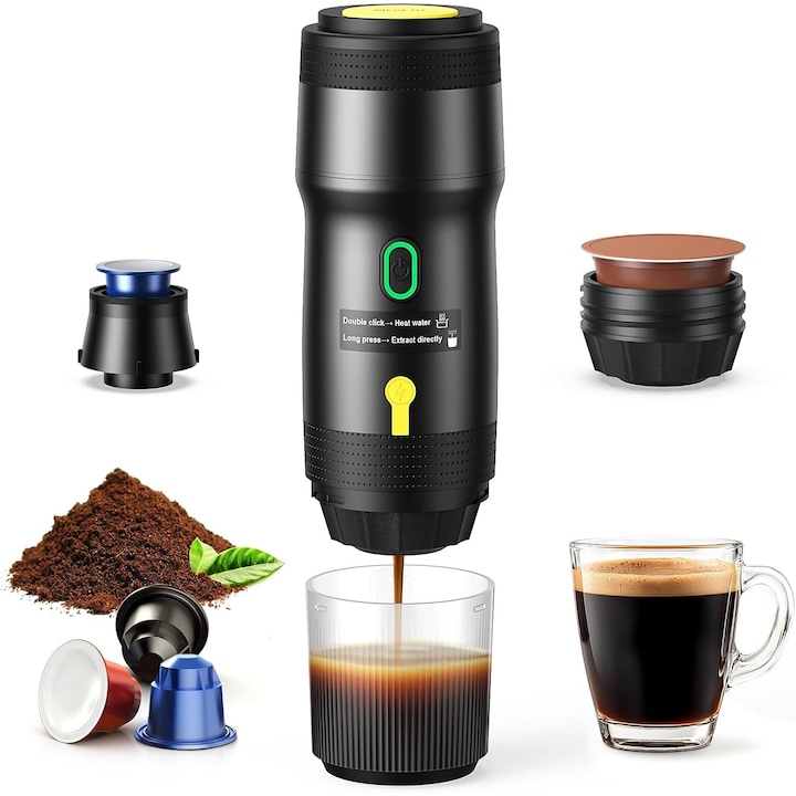 Aparat portabil de capsule 3 in 1, compatibil cu Nespresso Dolce Gusto si cafea macinata, mini aparat de cafea portabil, mai multe capsule, portabil, mic, universal