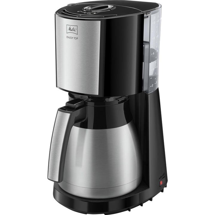 Melitta Enjoy Top Therm - Aparat de cafea cu termos din otel inoxidabil, aparat de cafea cu filtru cu opritor, pentru pana la 10 cesti de cafea, otel inoxidabil/negru