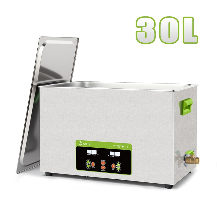 Masina de curatat ultrasonica 30L, ONEZILI, 600W, 10 oscilator, moduri Fullwave si Semiwave, Cu supapa de drainare, cu incalzitor si timer,50×30×20 cm