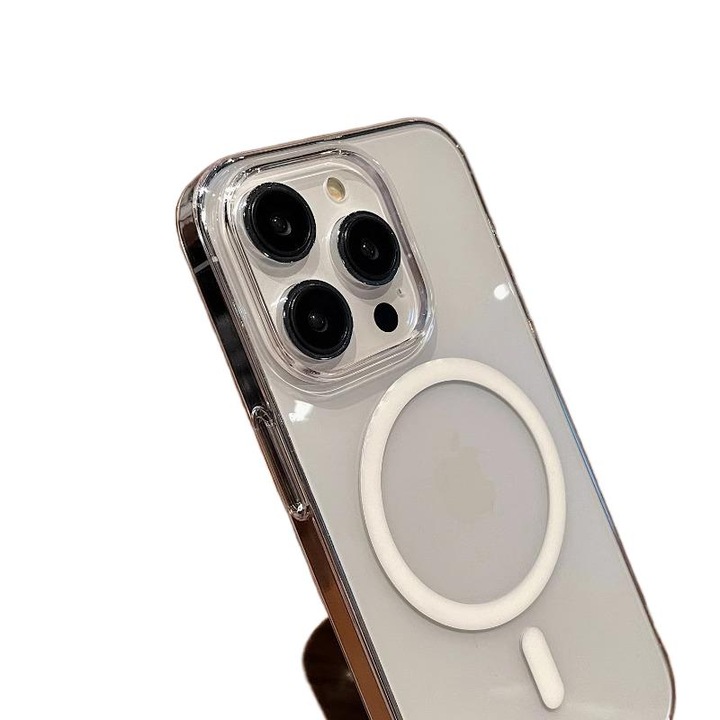 Калъф за телефон, магнитен, прозрачен бял, за iPhone 15 Plus
