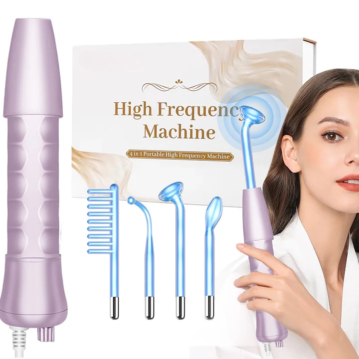 Aparat de tratament facial portabil, Dussdote, 4 tuburi de sticla, ajustabil