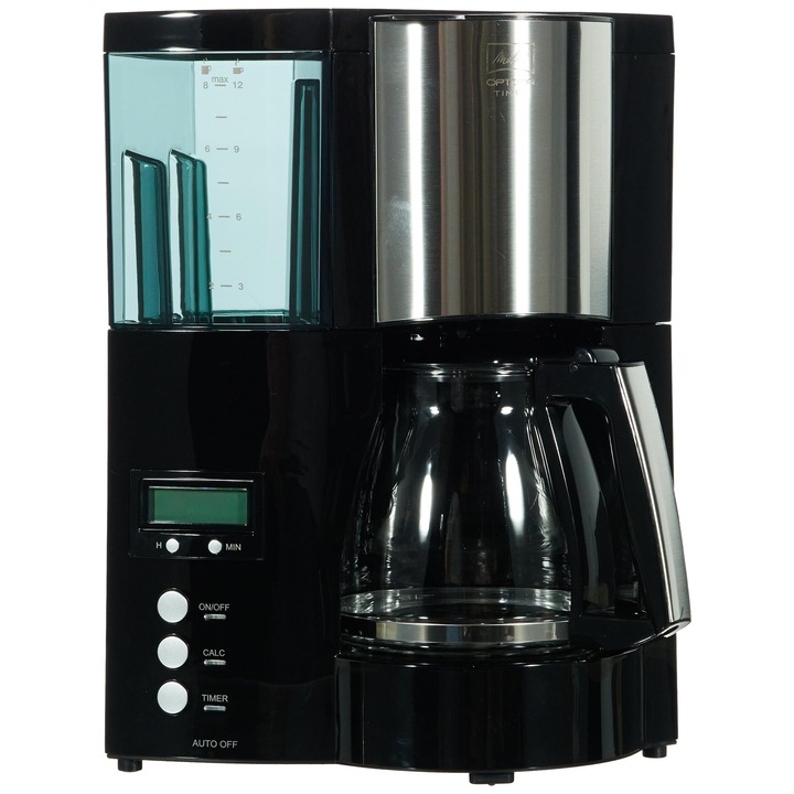 Melitta Optima Timer – Aparat de cafea cu temporizator, aparat de cafea cu filtru cu vas de sticla si rezervor de apa detasabil, pentru pana la 8 cesti de cafea, negru