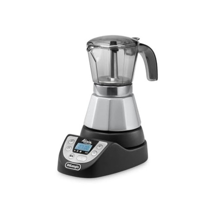 De'Longhi EMKP42.B Alicia PLUS - Aparat de cafea electric Moka, 450 W, 2-4 cesti, Plastic, Negru / Argintiu