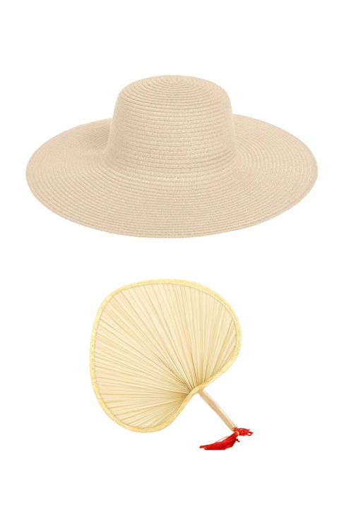 Napvédő sapka és ventilátor szett, légies és hűvös, UV védelemmel, ideális strandra, PriStyle®, 42 cm átmérőjű, bézs