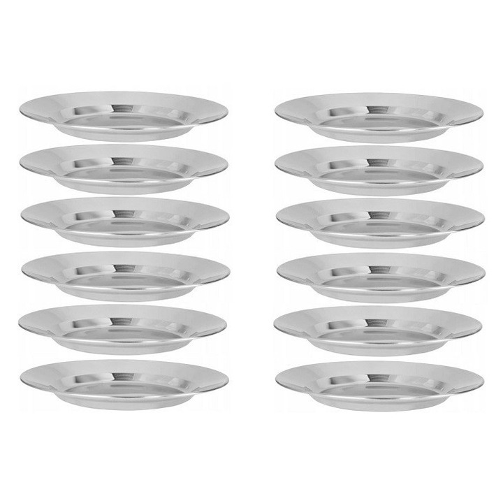 Set 12 farfurii intinse GRUNBERG, inox, lucios, 18cm, Argintiu