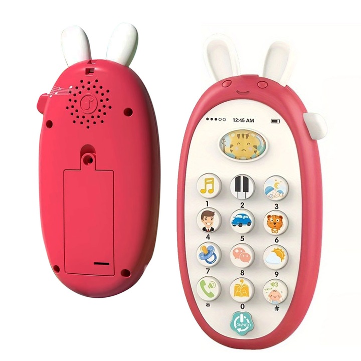 Jucarie interactiva pentru bebelusi, telefon educational, design cu urechi din silicon, 0-3 ani