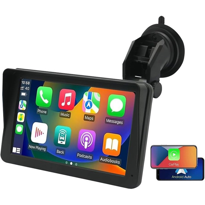 Автомобилна мултимедийна система с Apple CarPlay/Android Auto Rqiurpn, MirrorLink, функция FM модулатор, Bluetooth 5.0, включена предна камера, 7-инчов HD 1024 x 600 LCD сензорен екран, съвместима с Google Assistant и Siri, черна