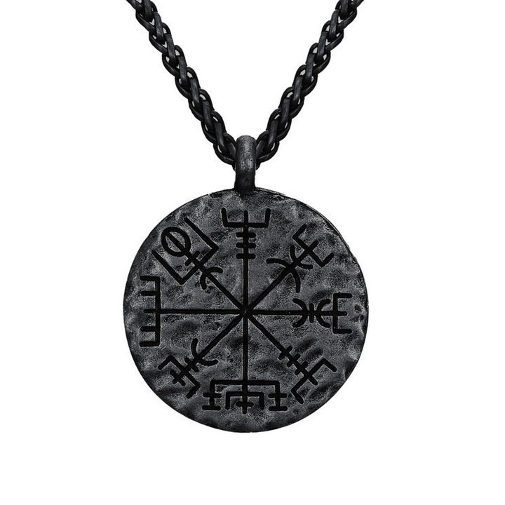 Colier barbati cu pandantiv busola, design Viking, 60cm, aliaj de zinc