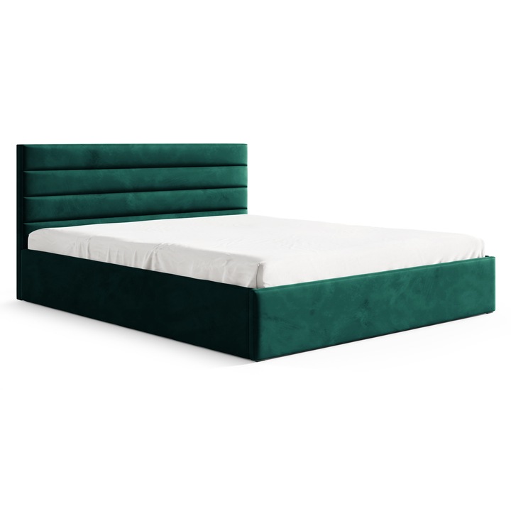 Pat tapicerat Sofello Bella, 90x200cm, verde, structura solida, inaltime 90cm