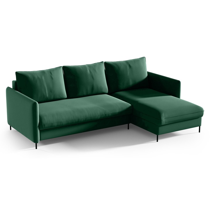Canapea coltar Sofello BELISA, verde, 225x145cm, functie de somn, 2 compartimente pentru lenjerie