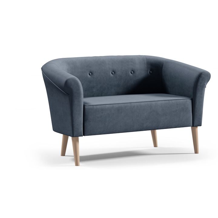 Canapea Sofello Espero, 2 locuri, albastra, 136x57x70cm, picioare din lemn de fag, material Monolith