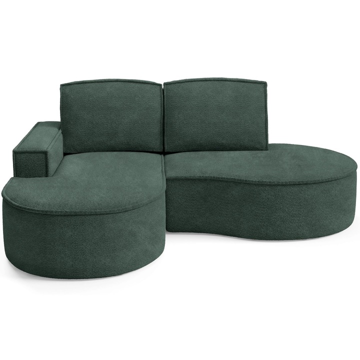 Canapea coltar Sofello MOLLY, verde, dimensiuni 88x210x157cm, spuma BONELL, picioare negre