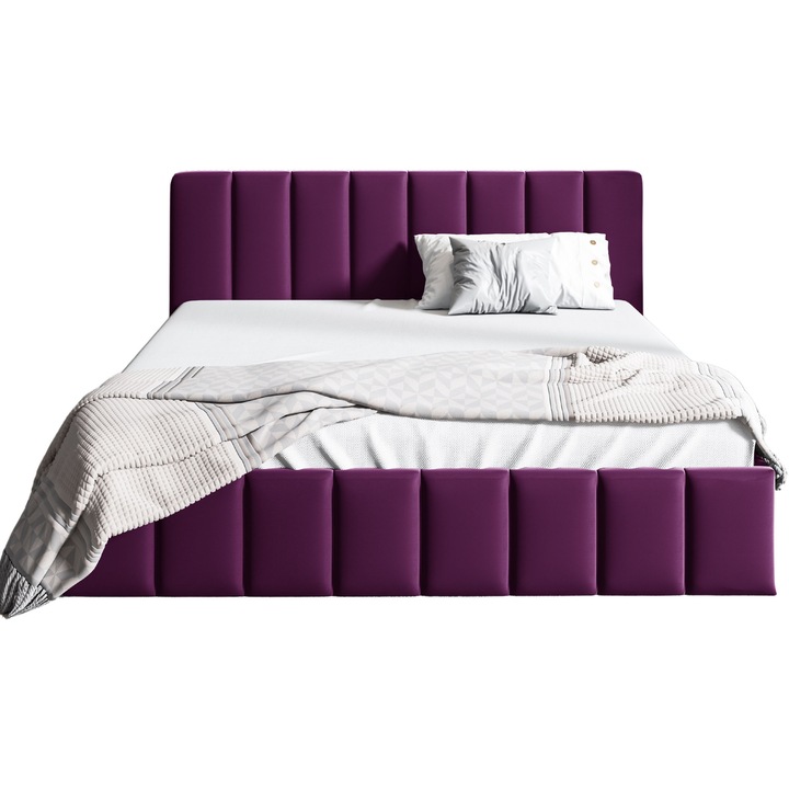 Pat tapitat, Sofello NINA 90x200, cadru din lemn, material catifea, violet