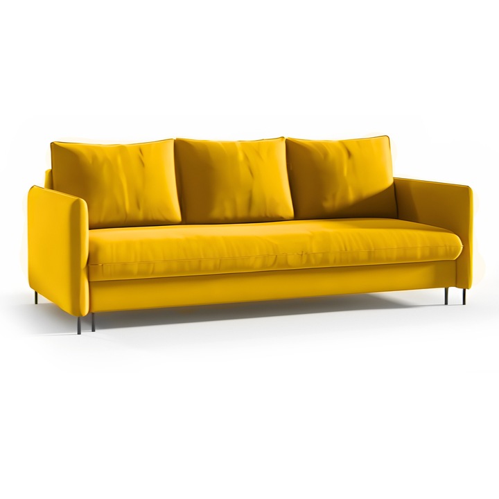 Canapea Sofello BELISA cu functie de somn, galben, 216x91x95cm, inaltime sezut 46cm, suprafata somn 201x140cm