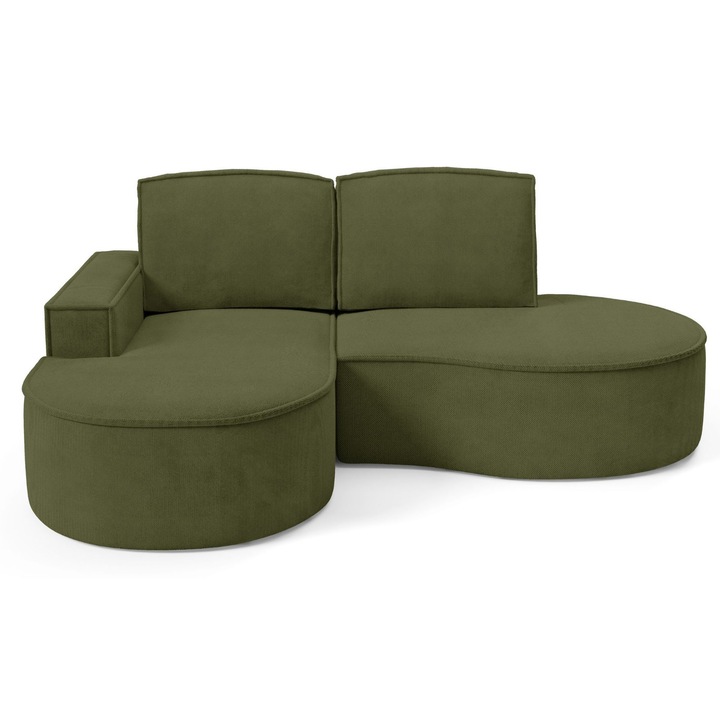 Ъглов диван Sofello MOLLY, зелен, размери 88x210x157см, пяна BONELL, черни крака