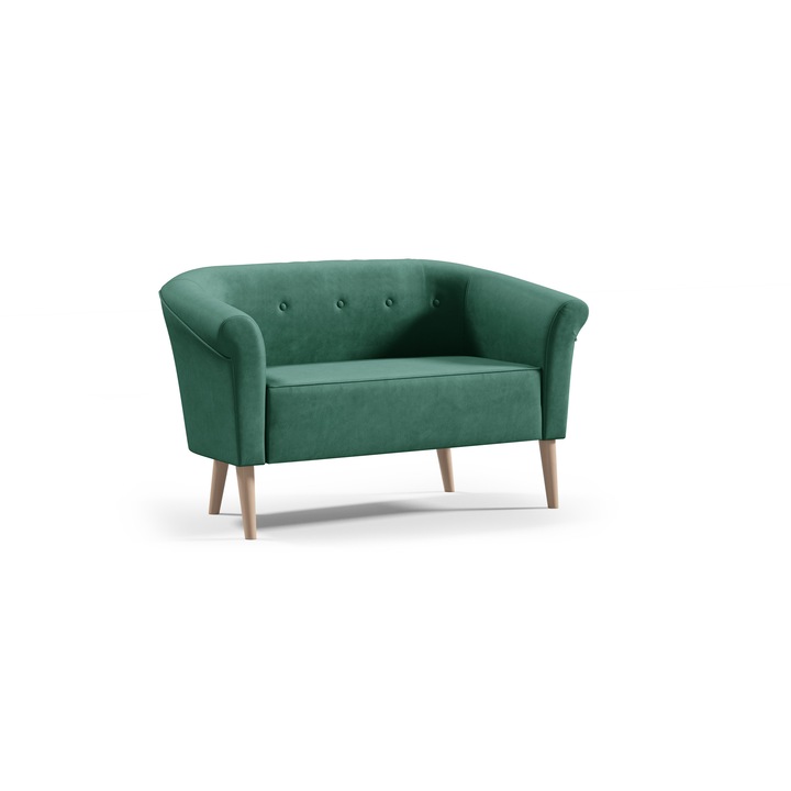 Canapea Sofello Espero, 2 locuri, verde, 136x57x70cm, cu picioare din lemn