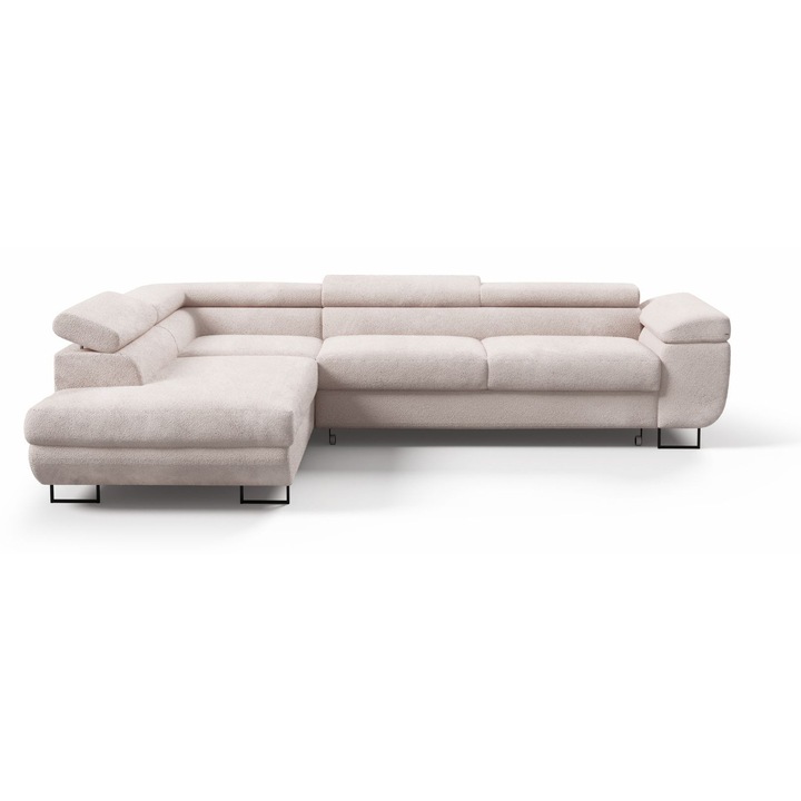 Ъглов диван OKTAVIO с регулируеми облегалки за глава, функция за спане, Boucle, Бежов