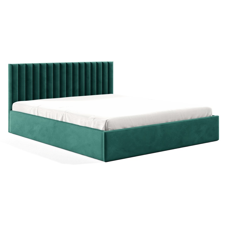 FAME II kárpitozott ágy, 120x200, ágyneműtartóval, fém váz, zöld