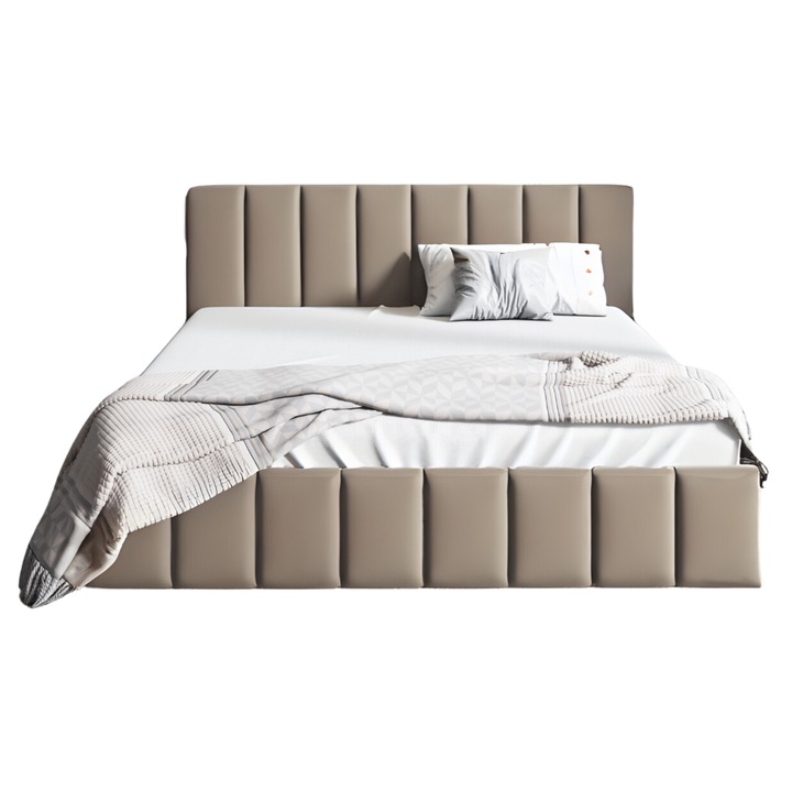 Pat tapicerat Sofello NINA 120x200, cadru din lemn, material Velvet, culoare bej