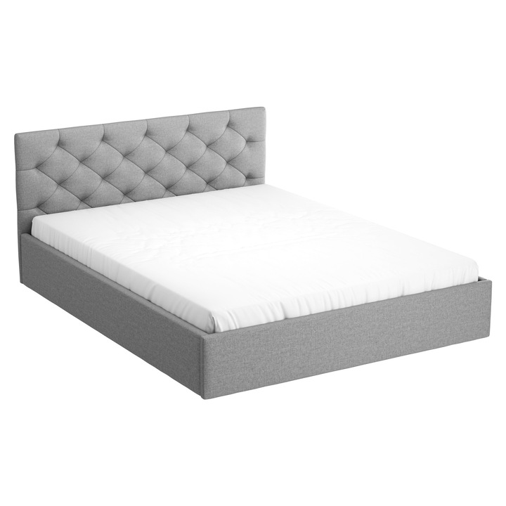 Pat SARA II, Sofello, 200x200, gri, tapitat, cu tablie inalta